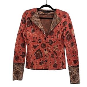 Peruvian Connection Rust Floral Pattern Women's Button-Up Sweater Jacket